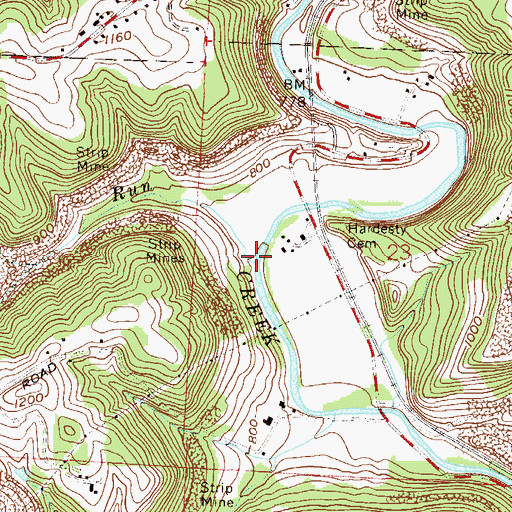 Topographic Map of McMonies Run, OH