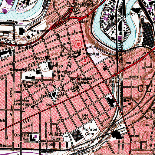 Topographic Map of Lutheran Medical Center Heliport, OH