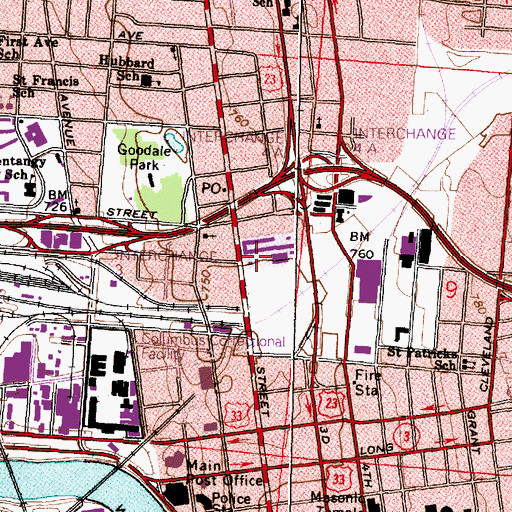 Topographic Map of Ohio Center Heliport, OH