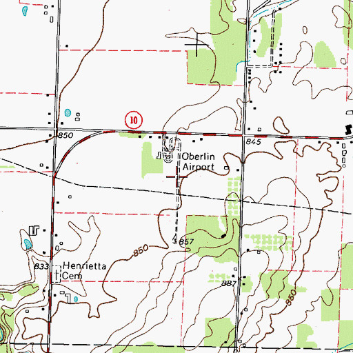 Topographic Map of Oberlin Airport (historical), OH