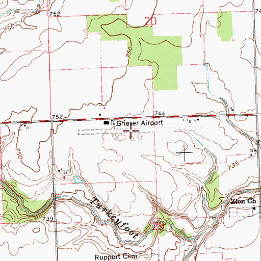 Topographic Map of Grieser Airport (historical), OH