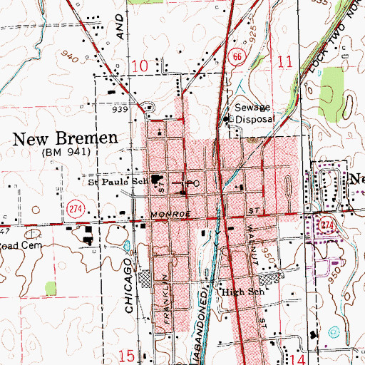 Topographic Map of New Bremen Post Office, OH