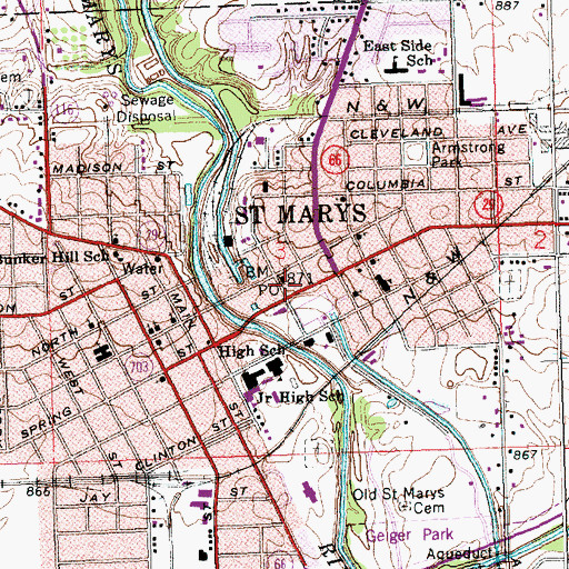 Topographic Map of Saint Marys Post Office, OH