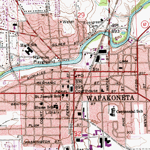 Topographic Map of Wapakoneta Post Office, OH
