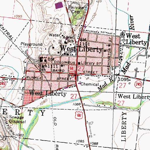 Topographic Map of West Liberty Post Office, OH