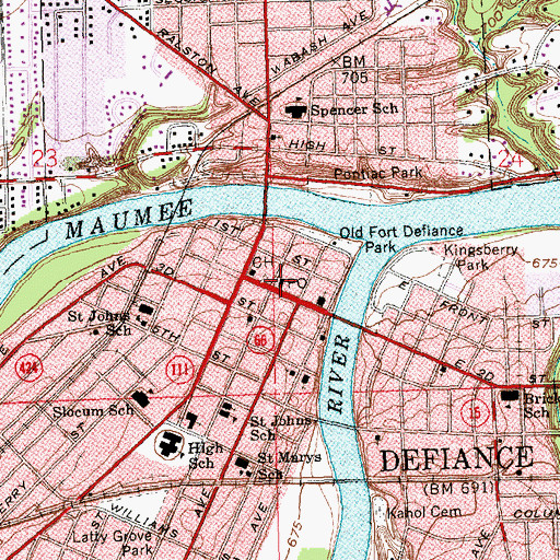 Topographic Map of Defiance Post Office, OH