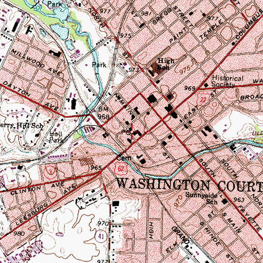 Topographic Map of Washington Court House Post Office, OH