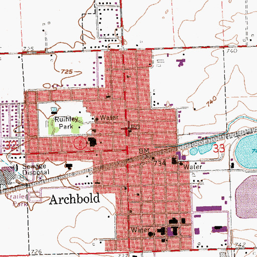 Topographic Map of Archbold Post Office, OH
