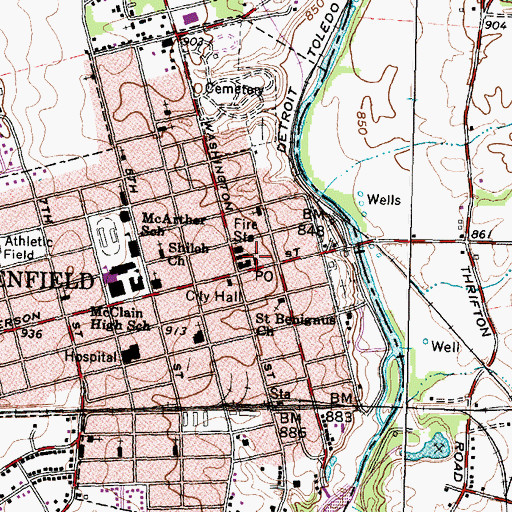 Topographic Map of Greenfield Post Office, OH