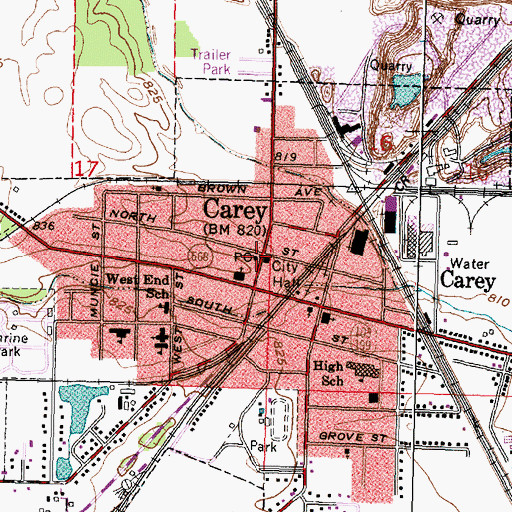 Topographic Map of Carey Post Office, OH