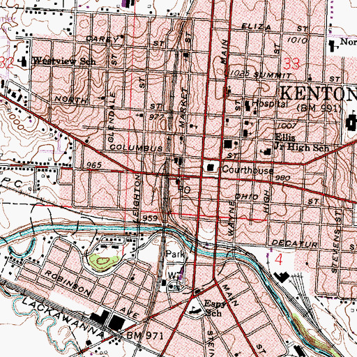 Topographic Map of Kenton Post Office, OH