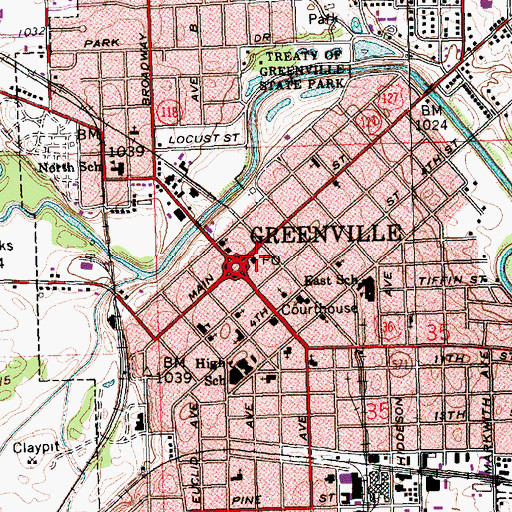 Topographic Map of Greenville Post Office, OH