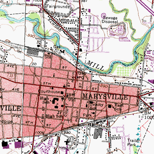 Topographic Map of Marysville Post Office, OH