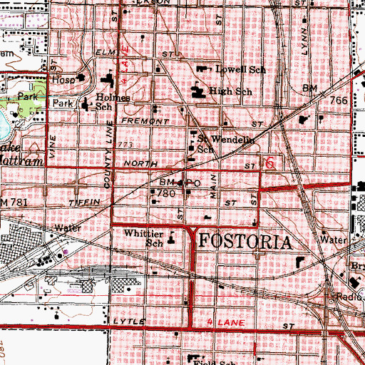Topographic Map of Fostoria Post Office, OH