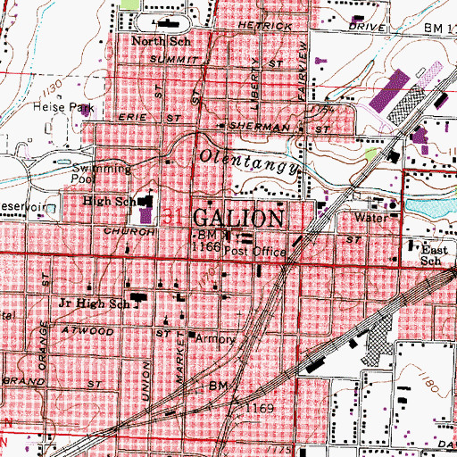 Topographic Map of Galion Post Office, OH
