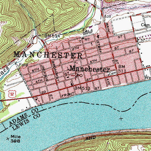 Topographic Map of Manchester Post Office, OH