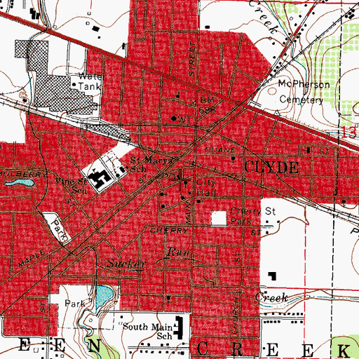 Topographic Map of Clyde Post Office, OH