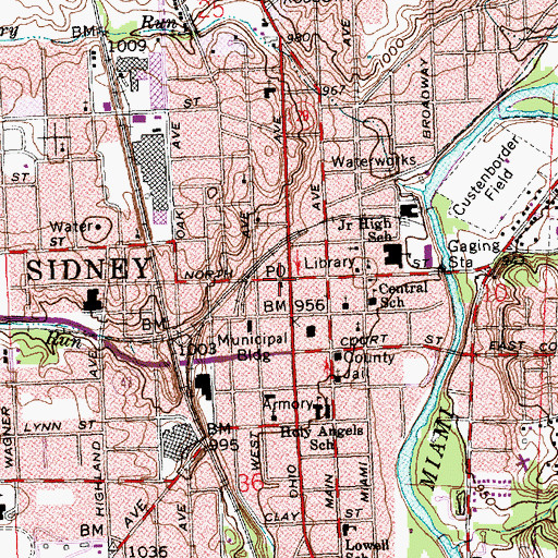 Topographic Map of Sidney Post Office, OH