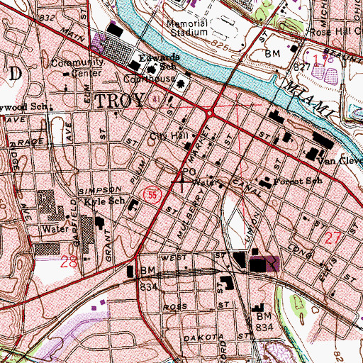 Topographic Map of Troy Post Office, OH