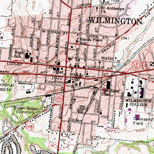 Topographic Map of Wilmington Post Office, OH