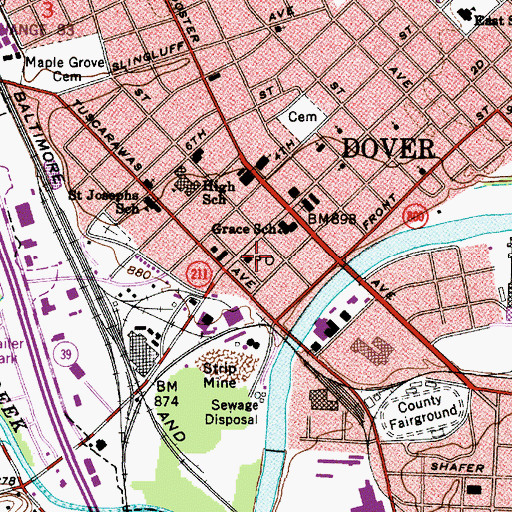 Topographic Map of Dover Post Office, OH