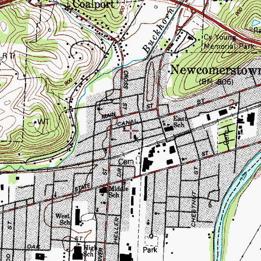 Topographic Map of Newcomerstown Post Office, OH