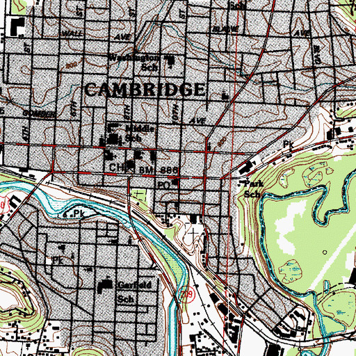 Topographic Map of Cambridge Post Office, OH