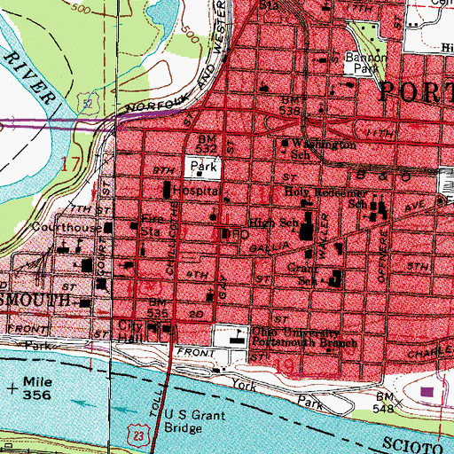 Topographic Map of Portsmouth Post Office, OH