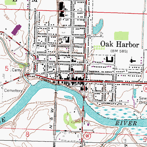 Topographic Map of Oak Harbor Post Office, OH