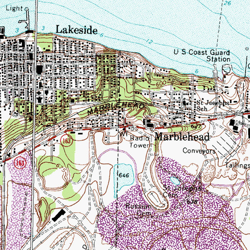 Topographic Map of Lakeside-Marblehead Post Office, OH