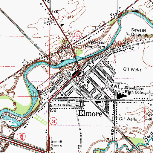 Topographic Map of Elmore Post Office, OH