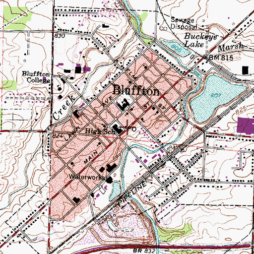 Topographic Map of Bluffton Post Office, OH