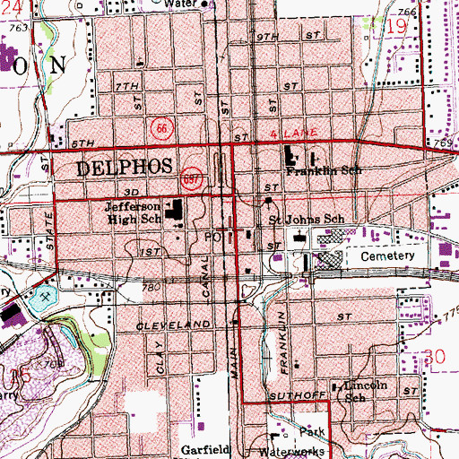 Topographic Map of Delphos Post Office, OH