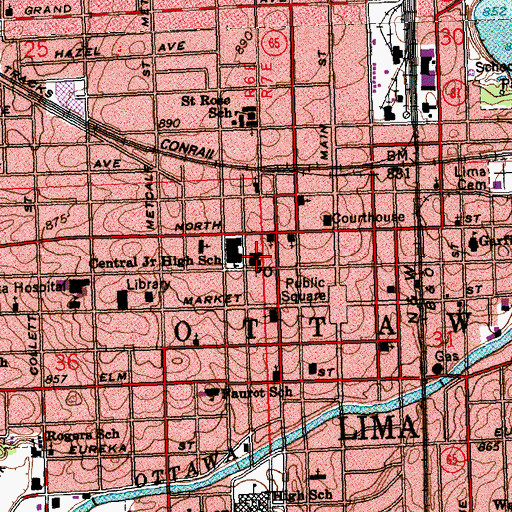Topographic Map of Lima Post Office, OH