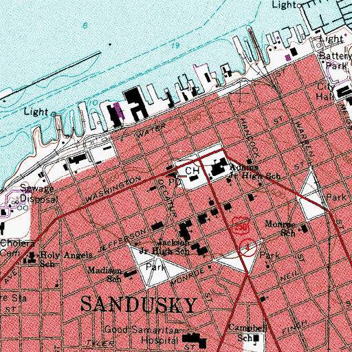Topographic Map of Sandusky Post Office, OH