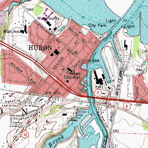 Topographic Map of Huron Post Office, OH