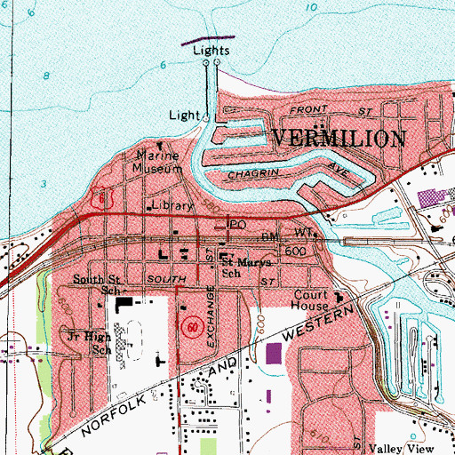 Topographic Map of Vermilion Post Office, OH