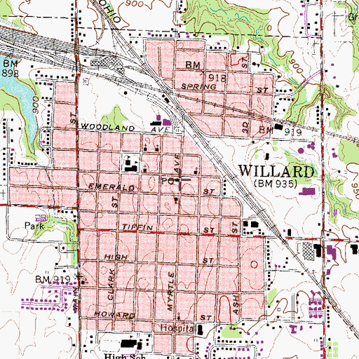 Topographic Map of Willard Post Office, OH