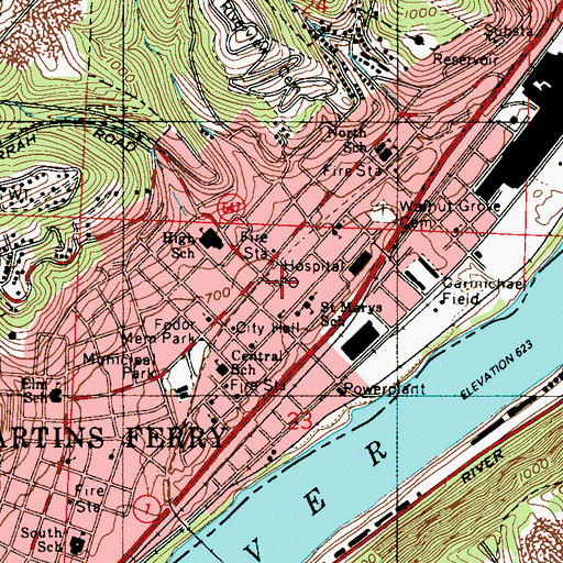 Topographic Map of Martins Ferry Post Office, OH