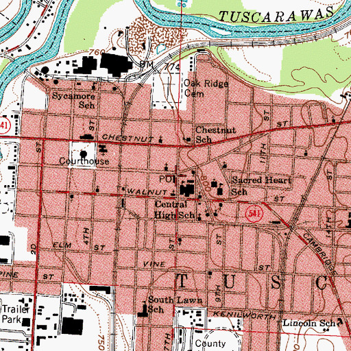 Topographic Map of Coshocton Post Office, OH
