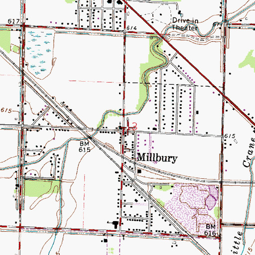 Topographic Map of Millbury Post Office, OH