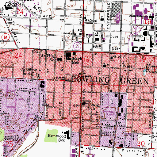 Topographic Map of Bowling Green Post Office, OH