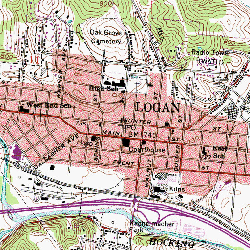 Topographic Map of Logan Post Office, OH