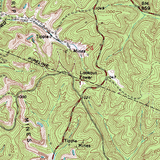 Topographic Map of Shawnee Lookout Tower, OH