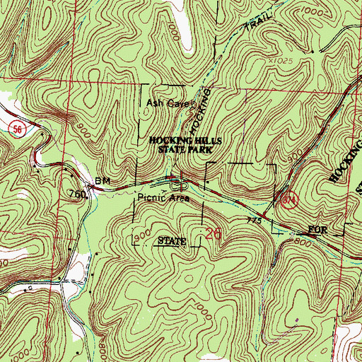 Topographic Map of Ash Cave Recreation Area, OH