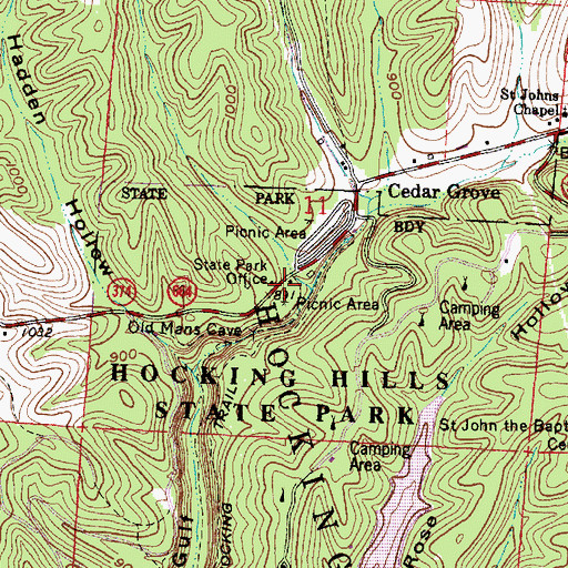 Topographic Map of Old Mans Cave Recreation Area, OH