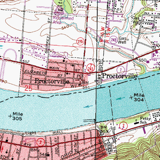 Topographic Map of Proctorville Post Office, OH