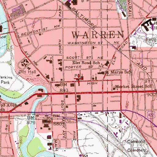 Topographic Map of Warren Post Office, OH