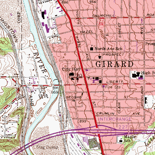 Topographic Map of Girard Post Office, OH
