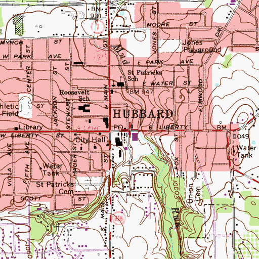 Topographic Map of Hubbard Post Office, OH